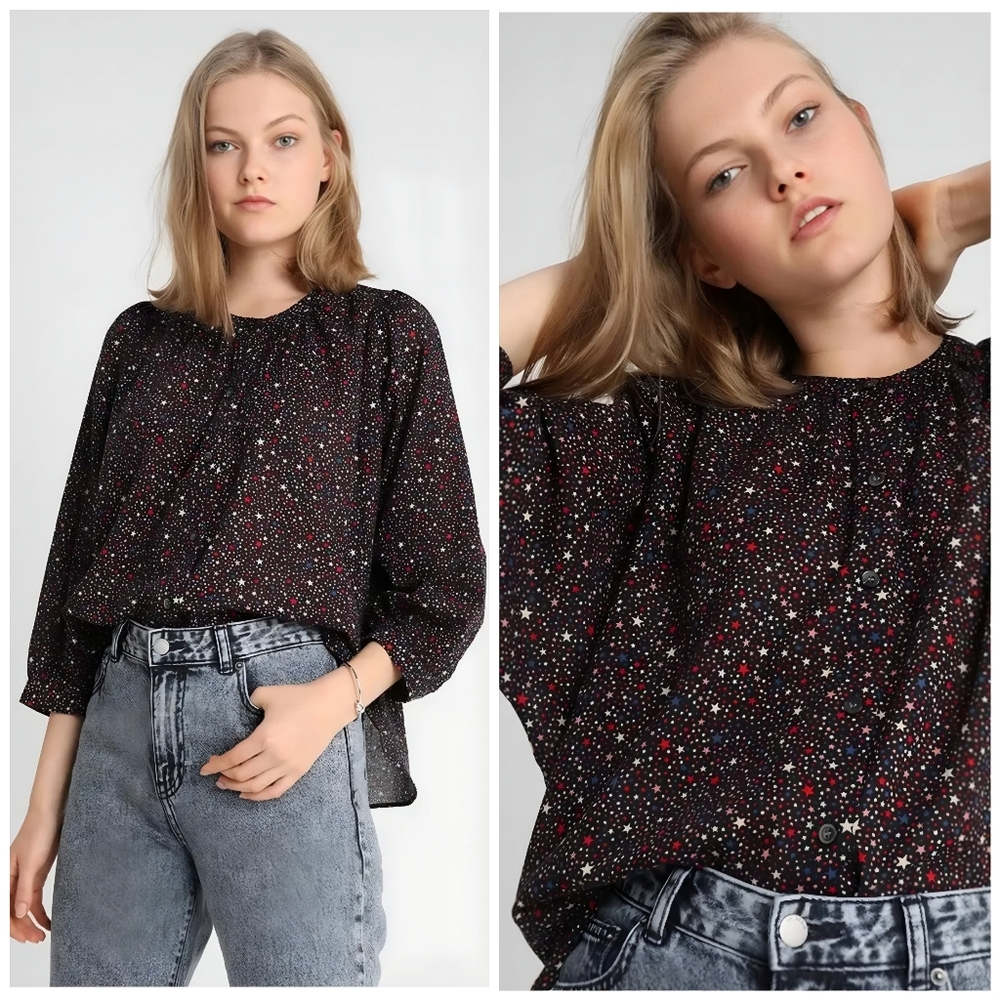Madewell Starry Night Button Up Red Blue Top, M - Picture 10 of 10